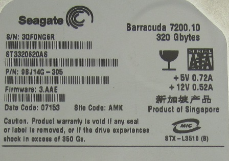 Seagate Barracuda 7200.10 320 GB 10000 RPM 3Gb SATA Hard Drive 