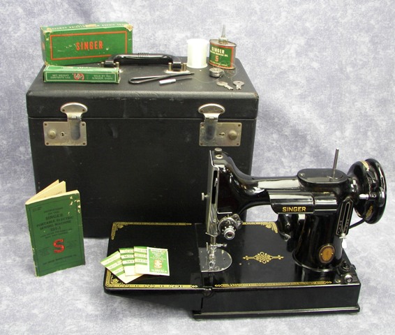 1950s Singer Featherweight 221 1 Portable Sewing Machine w/ Case 